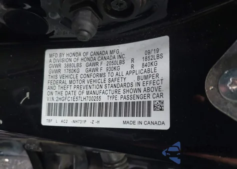 2020 Honda Civic Si Sedan from USA, damaged, VIN 2HGFC1E57LH700255
